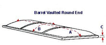 Drawing illustrating measurments of a barrel vaulted flat end skylight.