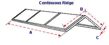 Continuous ridge skylight drawing with illustrated measurements.